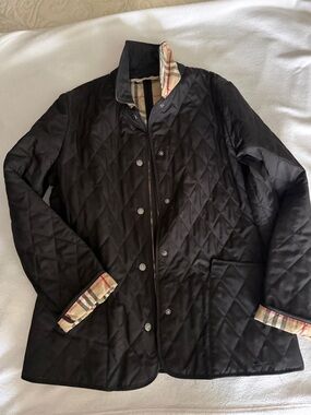 Burberry Black Quilted Utility Jacket with Signature Check Trim